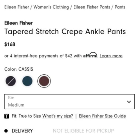 Eileen Fisher Tapered Stretch Crepe Ankle Pants Cassis Burgundy SIZE MEDIUM - Picture 13 of 14